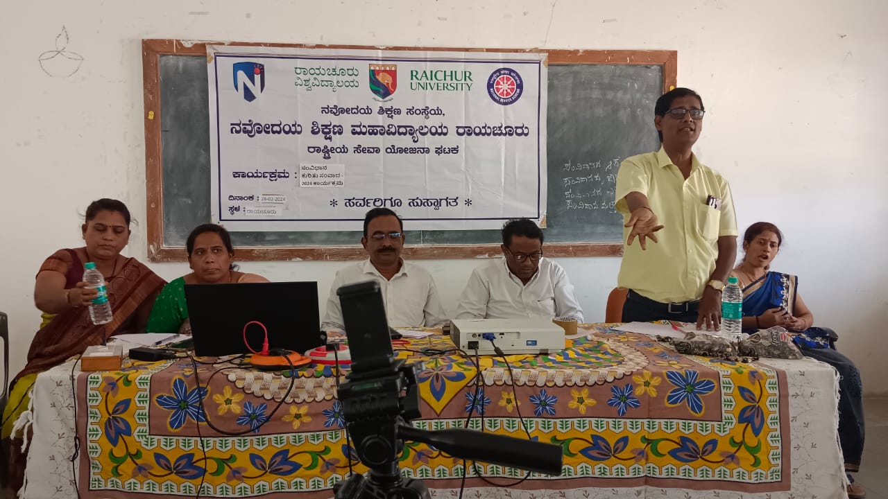 Constitution awareness day celebration at Navodaya college of Education in collaboration with NSS unit, Navodaya college of Education, Raichur.on 28/02/24